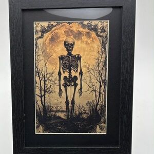 🖤 Gothic Skeleton Moon Art Print – 5x7 Framed 🌕💀